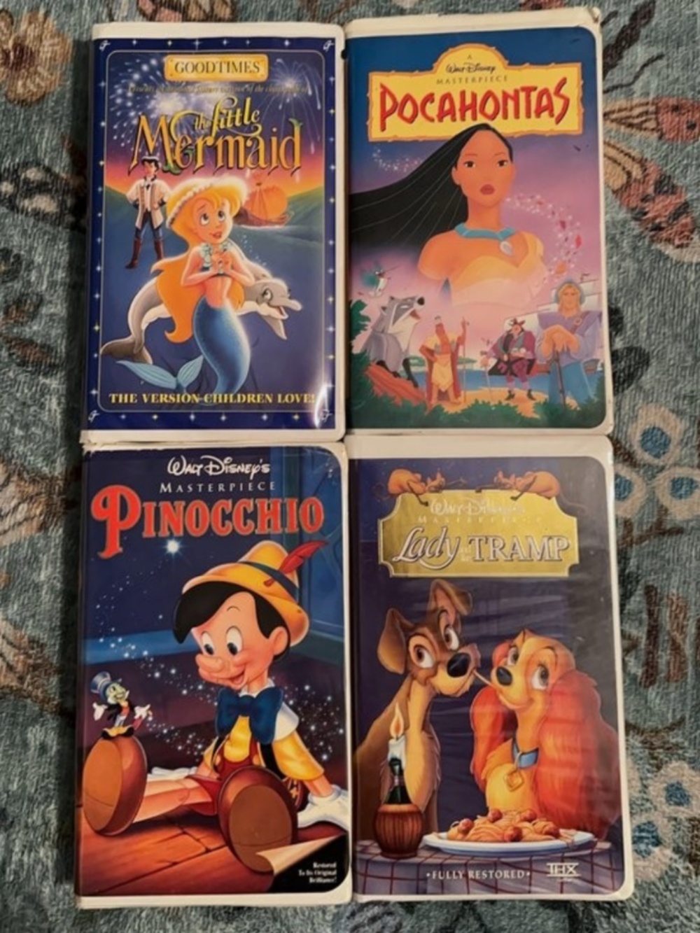 4 VHS Walt Disney Classic Little Mermaid Pocahontas Pinocchio Lady and Tramp